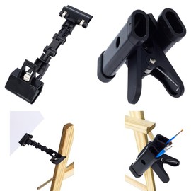 WEBEEDY 3 Pcs Easel Brush Clips Easel Paintbrush Holder with 2 Rotatable Double Head Paper Copy Clips, Adjustable Painting Brush Organizer Table Top Clip On Sign Handy Artist Supplies (Black)