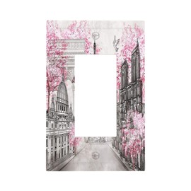 Paris Eiffel Tower Arc De Triomphe European City Landscape Pink 1 Gang Single Rocker Art Wall Plate Decorative GFCI Light Switch Cover Electrical Faceplate Outlet for Bathroom Bedroom Kitchen
