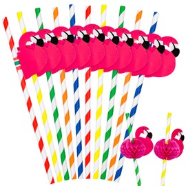 Hysagtek 50 Pcs Flamingo Straws Disposable Paper Drinking Cocktail Straws for Flamingo Party Decorations Tropical Pool Party Hawaiian Luau Table Decor Birthday Wedding Tableware Decoration