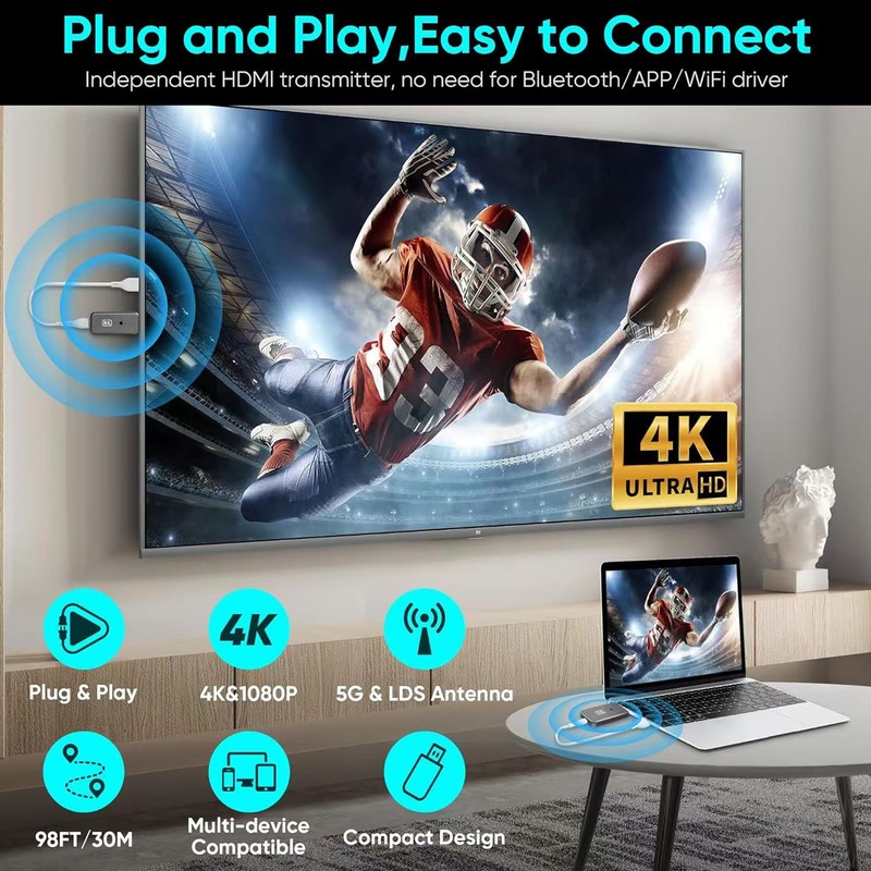 T81 Wireless HDMI Transmitter and Receiver, Plug & Play Portable