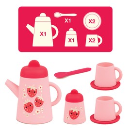 Tiger Tribe: Silicone Tea Set - Strawberry Patch - 9 Piece Kids Playset, Teapot, Saucers & More, Pretend Play Toy, Kids & Toddler Ages 1+