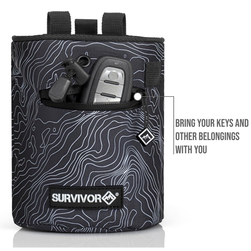 SURVIVOR Chalk Bag - Draw String Closure, 2 Zippered Pockets