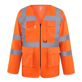 Yoko Premium Orange Hi-Vis Zipped Long Sleeve Safety Vest with Pockets – High Visibility Workwear with Phone, Pen Holder & ID Wallet, Brook Hi Vis (Orange, Small)