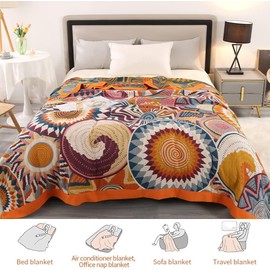 DwellDreams Rainbow 4 Layers of Gauze Blanket, Extra Large Boho Lightweight Breathable Bed Blankets Colorful Muslin Throw Blanket for All Seasons Twin Size.