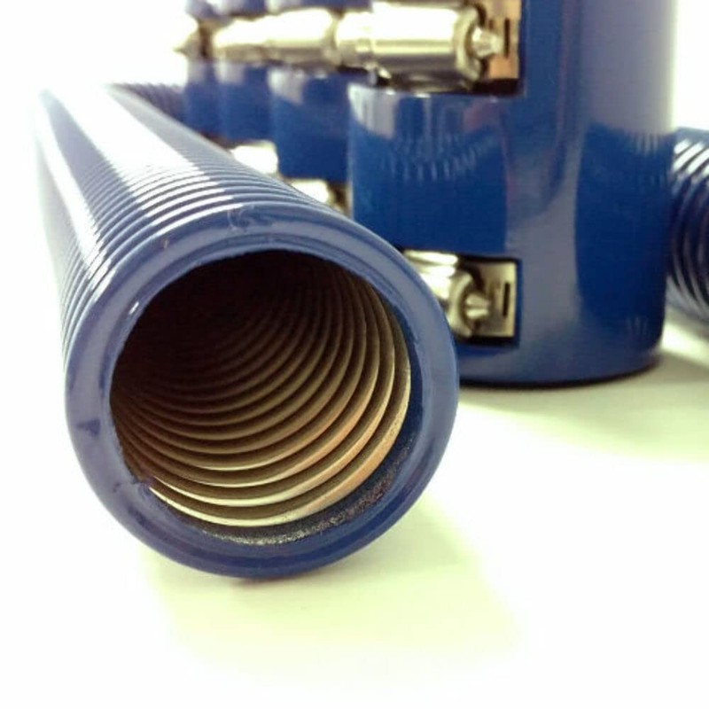 48" Blue Stainless Flexible Radiator Hose Kit w/Blue End Caps
