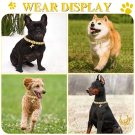 Gold Dog Chain Diamond Cuban Collar with K Letter Tag Walking Metal Chains Collars Secure Buckle,Pet Cuban Link Jewelry Accessories for Small Medium Dogs Cats(12")