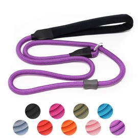 Strong Slip Rope Dog Training Leash (5ft) - Heavy Duty Durable Braided Nylon Lead with Rubber Stopper & Padded Handle - No Pull Walk for Medium Large Dogs (Purple, 1/2" x 5ft)