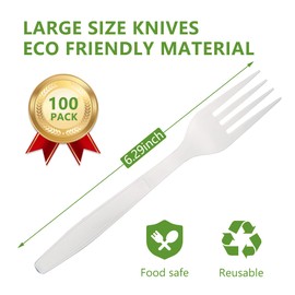 HERLLY Compostable Fork,100 Biodegradable Silverware for Party,Large Disposable Utensils Eco Friendly Durable and Heat Resistant,Alternative to Plastic Fork