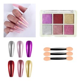 6 Colores Kit Para Uñas Efecto Espejo Aurora Con + Aplicador