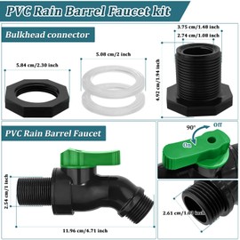 Plastic Rain Barrel Spigot Kit, High Flow Water Barrel Faucet, 3/4 PVC Rain Barrel Valve with Bulkhead Fitting for Outdoor Plastic Bucket Garden Barrels