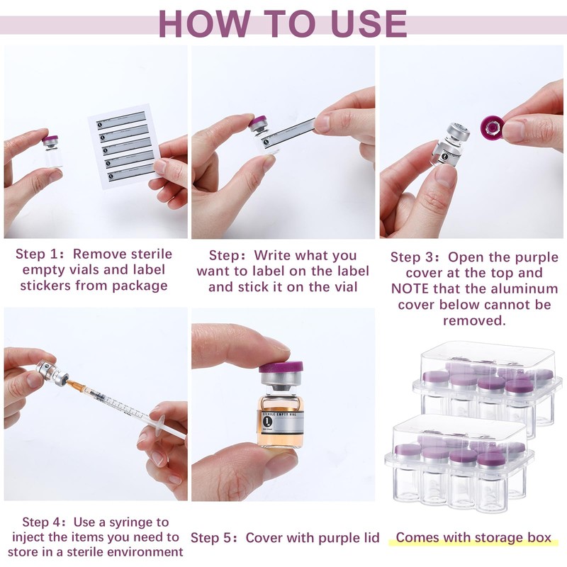 Threlaco 20 Pcs 1ml Sealed Sterile Empty Vials with Self