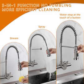 LIWEIKE Wall Kitchen Faucet 8 Inch Center Brushed Nickel Wall Mount Kitchen Faucet with Sprayer Single Handle Wall Mounted Facuet Kitchen