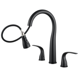 TIORIY Black Kitchen Faucet 3 Hole with Pull Down Sprayer, 2-Handle High Arc Kitchen Sink Faucet with 3 Function Spray, Stainless Steel, T-3005B