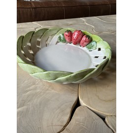 Lanzarin Ceramiche Strawberry Bowl Rare Weave Basket Ceramic Handmade Italy