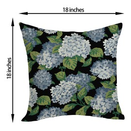 OFIRD Spring Pillow Covers 18x18 Pack of 2 Black Blue Hydrangea Floral Decorative Throw Pillow Covers Outdoor Decor Summer Seasonal Flower Plant Pillowcase Farmhouse Linen Cushion Case for Home Sofa
