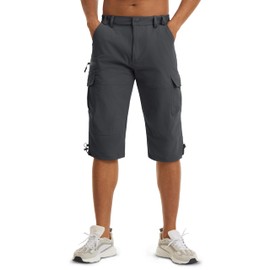 MAGCOMSEN Hiking Shorts Men Quick Dry Work Short Pants Lightweight 3/4 Length Cargo Pants for Men Breathable Climbing Shorts with Multiple Pockets Grey