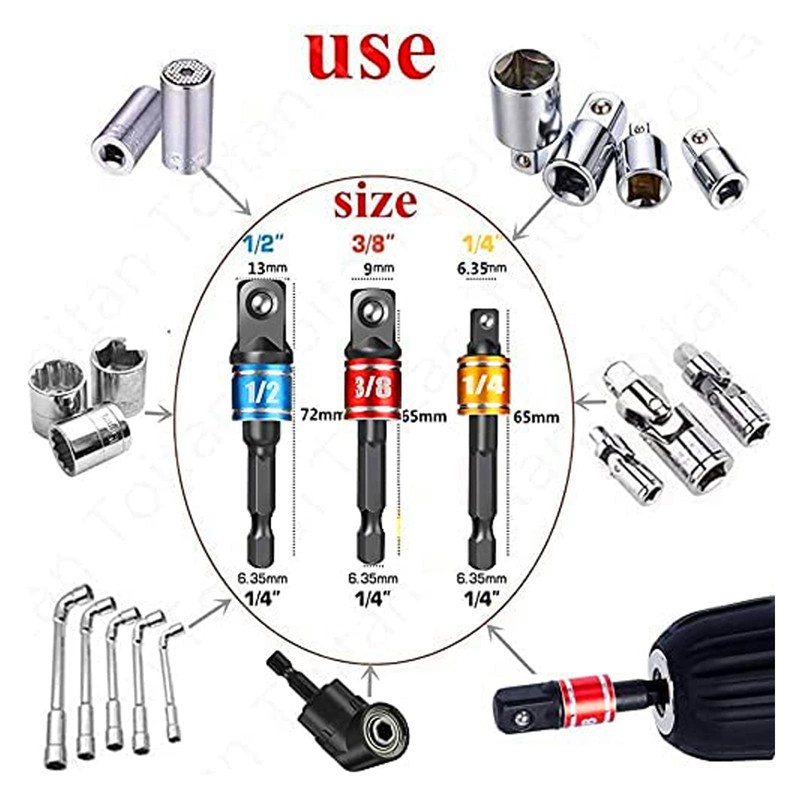 17pcs Flexible Drill Bit Extension, Include 3pcs Impact Socket Adapter