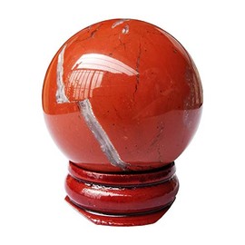 Bacatgem 40mm Red Jasper Healing Crystal Divination Sphere Sculpture Figurine Gemstone Ball,Feng Shui Chakra Aura Home Desk Decor Decorative Collection,with Wooden Stand