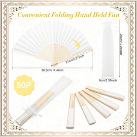 HOFASON 50 pcs White Paper Hand Fan Bulk for Women, Folding Hand Held Fan Chinese Bamboo Fans for DIY Crafting Church Bridal Wedding Dancing Party Favors and Home Decoration with Organza Bags