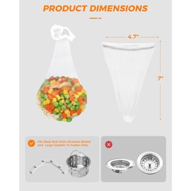 KONE Kitchen Sink Strainer Mesh Bag- 600 PCS Large Disposable Sink Net Strainer Filter Bags for Collecting Kitchen Food Waste Leftover Garbage, Fits Deep Sink Strainer Basket