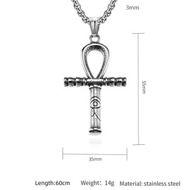 Coptic Ankh Cross Necklace for Men Women, Stainless Steel Chain with Egyptian Ankh Cross Pendant, CQHODFYA Jewellery Gift, Religious Chain Silver 23.6 Inches with Gift Box, Stainless Steel