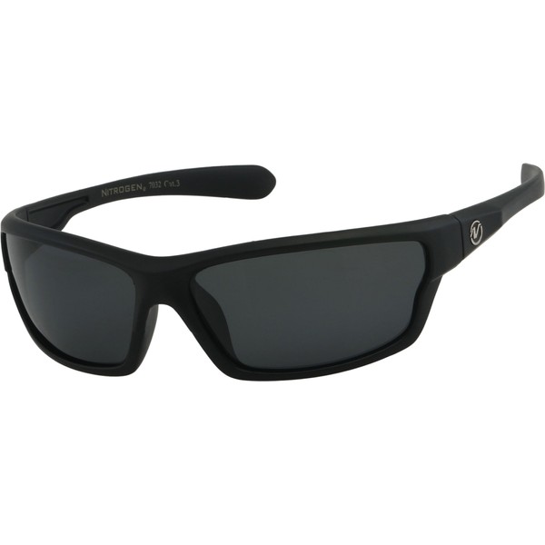 Nitrogen Men's Rectangular Sports Wrap 65mm Polarized Sunglasses (Black Matte