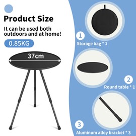 Tentock Circle Small Coffee Table Collapsible Folding Triangular Support Removable Board Adjustable Stretch Travel Camping Home Fishing