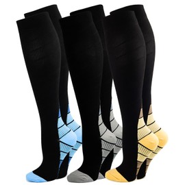 3 Pairs of Compression Socks for Men and Women for Sports, Running, Flight, Travel, Pregnancy, Medical Compression Socks, Support Stockings, Mixing