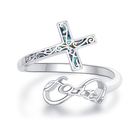 ONEFINITY Cross Ring for Women 925 Sterling Silver Faith Cross Ring Religious Adjustable Jewellery Gifts