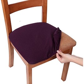 smiry Stretch Chair Seat Covers for Dining Room, Aubergine Set of 4 Jacquard Dining Chair Seat Protectors Chair Slipcovers