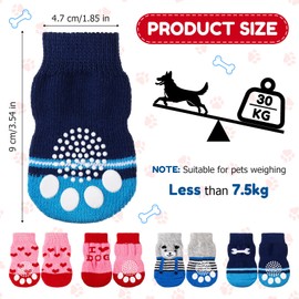 Shyyween 4 Pairs Valentine's Day Dog Cat Socks Non-Slip Dog Socks to Prevent Licking Paws Anti Slip Pet Socks Paw Protector Traction Dog Booties for Hot Pavement, Indoor on Hardwood Floor Wear, Large