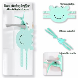 Soft Cartoon Door Silencer Lock Sleeve Buffer,Adjustable Silicone Door Latch Cover for Noise Reduction,Soft Sleepers,Pets-Fits Most Doors (Adjustable 5-Position Design, Flexible) (Green)