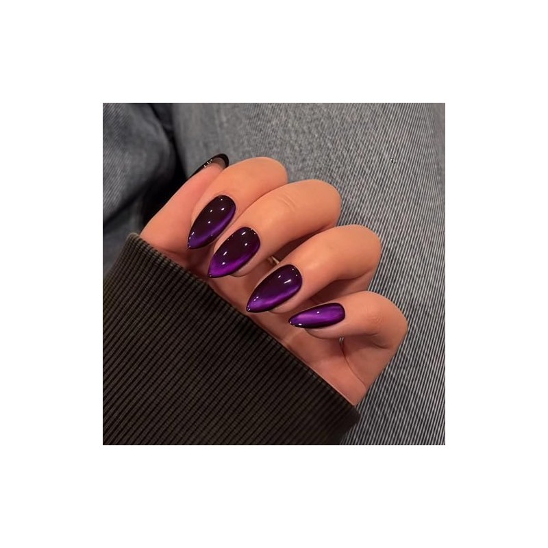 SXVME Uñas Postizas de Presión Negras Y Moradas con Forma