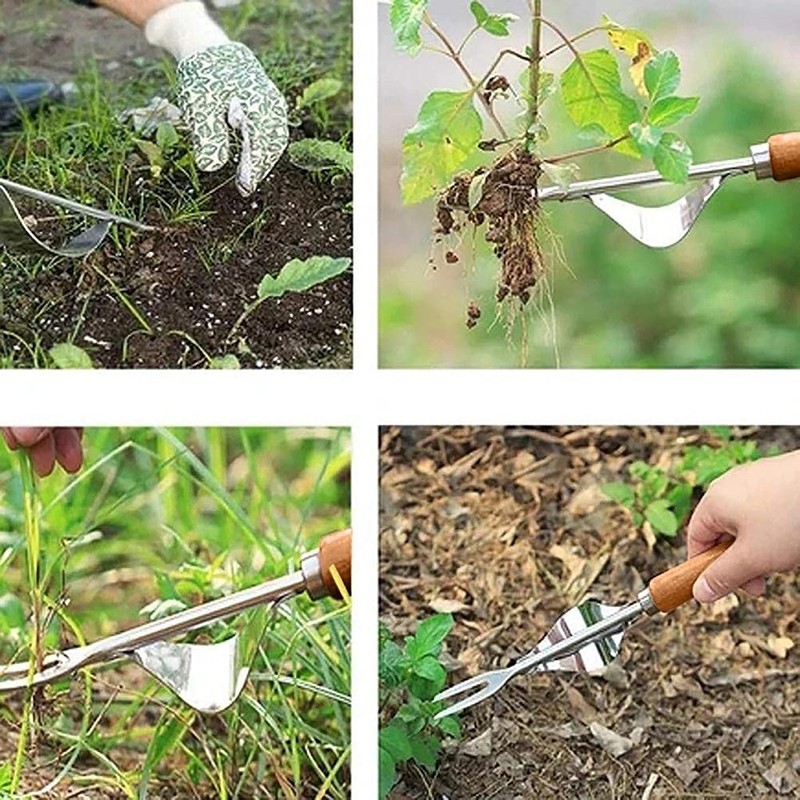 Manual weeder with wooden handle Root weeding, manual weeding tool