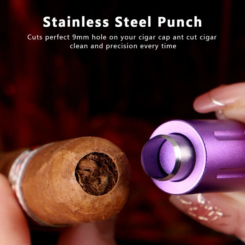 Purple KEENSUN 2-in-1 Cigar Draw Enhancer & 9mmCutter Punch Portable