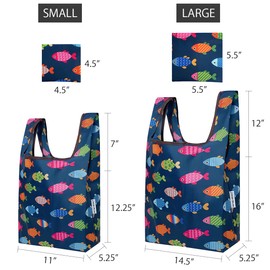 allydrew JoliBag Nylon Reusable Grocery Bag, 2 Pack, Colorful Fish, 2 Pack