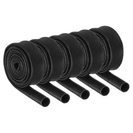MECCANIXITY 5Pcs Insulation Braided Cable Sleeve,3.3Ft-9/32 Inch ID Black, High Temp Silicone Coated Fiberglass Sleeving for Cable Wrap, Automotive Hose Lines Electrical Wiring Protection