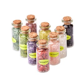 BeauFairy 9 Pieces Gemstone Crystal Bottle, Mini Wish Bottles Healing Crystal Tumbled Stones Collection Set, Natural Quartz Gravel Wish Bottle, Advent Calendar Stones for Reiki, Healing, Meditation