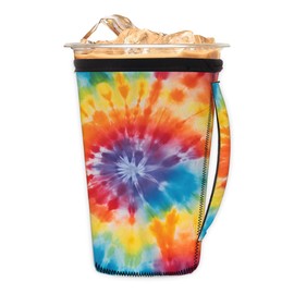 Reusable Iced Coffee Sleeve with Handle Abstract Tie Dye Neoprene Insulated Sleeves for Cold & Hot Drink Iced Coffee Sleeve 24-28 oz Cup Cover Holder for Coffee