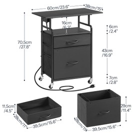Printer Stand, Printer Table with Drawers, Mobile Filing Cabinet with Charging Station, Printer Cart for Home Office, Living Room, Black BB15UPS01