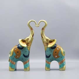 sugutee Good Luck Elephant Decor for Home, Large Gold Elephant Statue for Home Decor, Small Elephant Figurines and Statues (2 Pcs Medium)