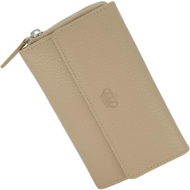 Baur Women's Genuine Leather Wallet with RFID Protection, Large Wallet, Many Card Slots, Wallet with Press Stud and Zip Coin Compartment, Women's Wallets, taupe, Classic