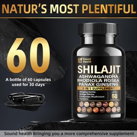 SoundHealth Wild Organic Irish Sea Moss and Shilajit - 8000mg Sea Moss, 10000mg Shilajit, Ashwagandha 2000mg, Ginseng, Vitamin C, Vitamin D3, Black Seed Oil - 2 Bottles of 60 Capsules