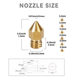 32 Pcs 3D Printer Nozzle Kit with MK8 Brass Nozzles 0.2mm, 0.3mm, 0.4mm, 0.5mm, 0.6mm, 0.8mm 20pcs for PLA ABS PETG Filaments, Wrench & Tweezers & 10 Needles, Suitable for CR-10, Ender 3 Printers