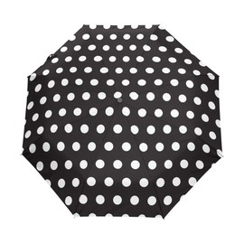 White And Black Polka Dot Umbrella Auto Open Close Folding Windproof Compact Travel Umbrella
