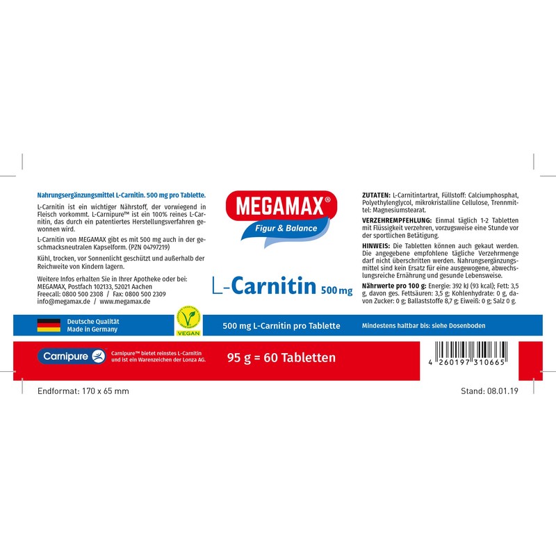 Megamax L Carnitine 500 mg Tablets Pack of 60
