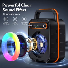 JYX Karaoke Machine for Adults & Kids, Portable Bluetooth Speaker with 2 Wireless Microphones, PA System Treble & Bass with LED Lights, Supports USB/AUX/TF/FM/REC for Home Party Outdoors