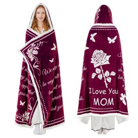 Mothers Day Gifts for Mom, Wearable Hoodie Blanket for-Mothers, Mom blanket Gifts from Daughter, Son, Husband, Sherpa Fleece Mother Blankets, Soft Birthday, Wife, Mama, red