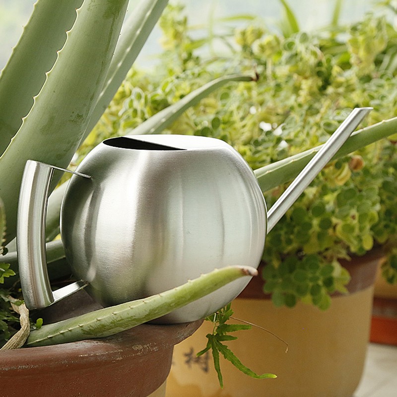 Stainless Steel Watering Can 1000mL Long Mouth Round Sprinkling Pot