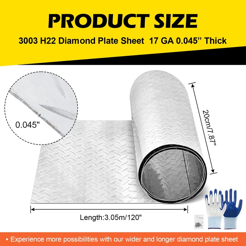Diamond Plate Aluminum Sheet – 3003 H22, 17GA 0.045" Thick,